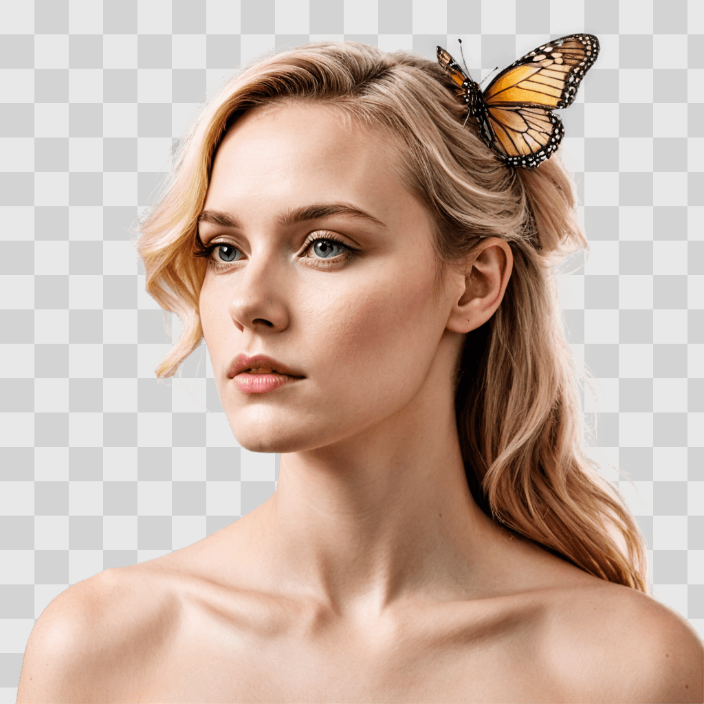 side butterfly drawing A woman with a butterfly on her hair