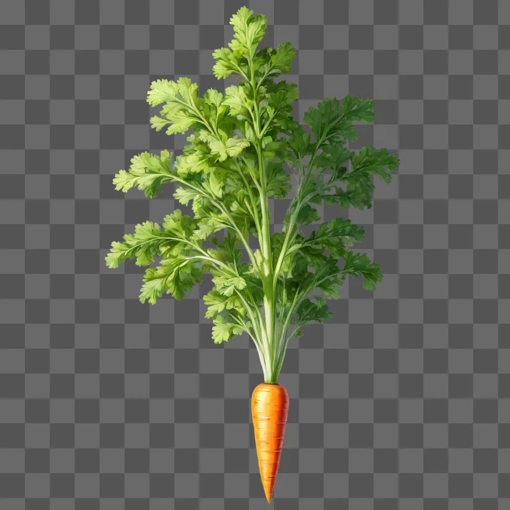 side carrot drawing A carrot and green leaves are on a green background