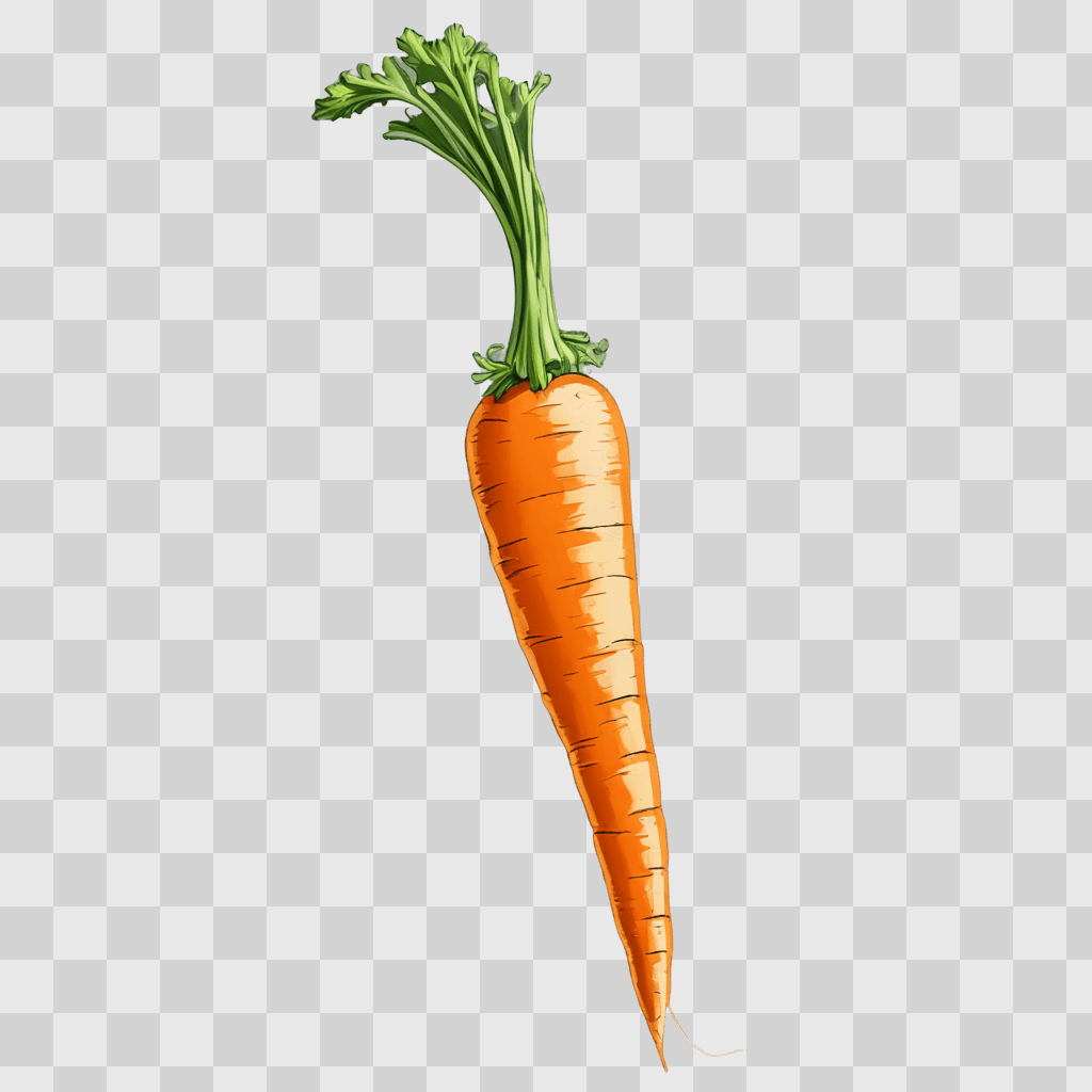 side carrot drawing A carrot with a green stem and a white line on it