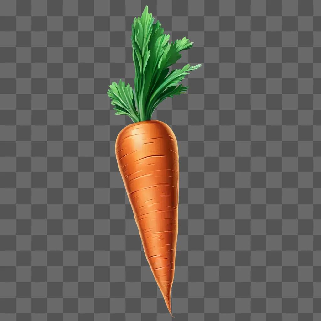 side carrot drawing A green carrot with a stem on a brown background