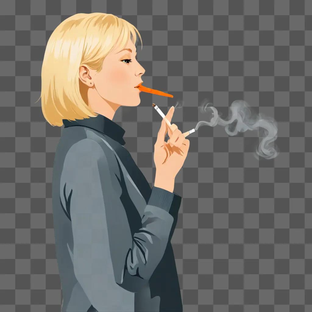 side carrot drawing A lady smoking a cigarette with smoke coming out of it