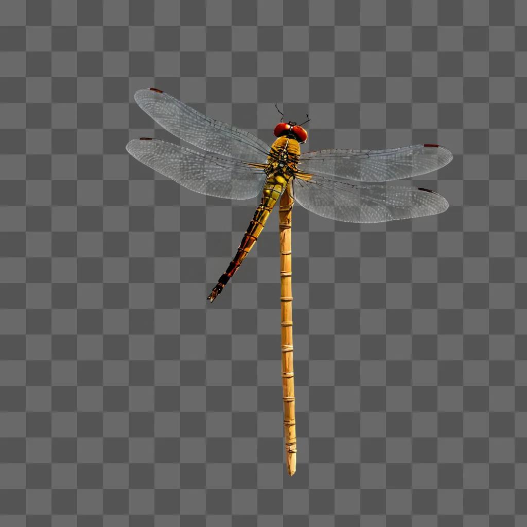 side dragonfly drawing A dragonfly with yellow wings and a red head