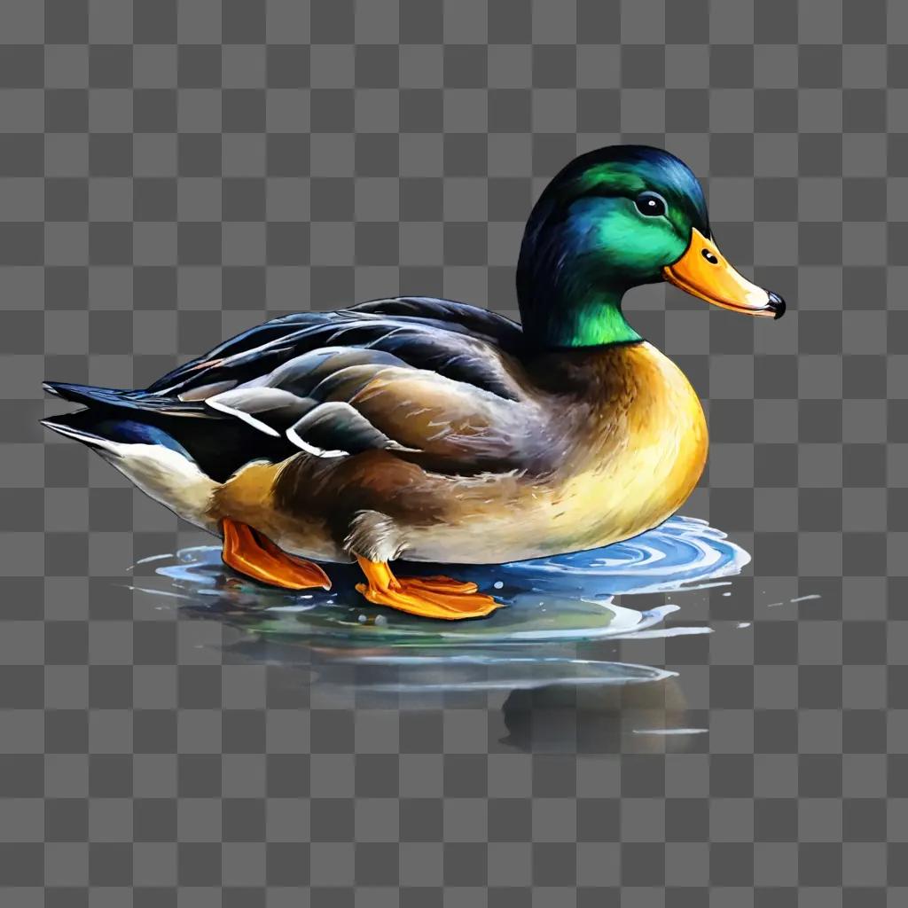 side duck drawing A duck with a blue head and green neck