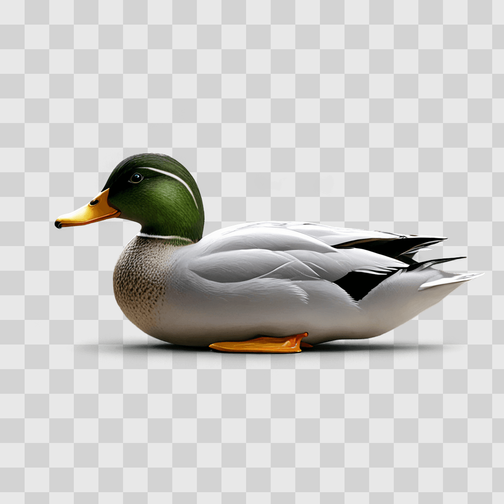 side duck drawing A duck with a green head on a gray background