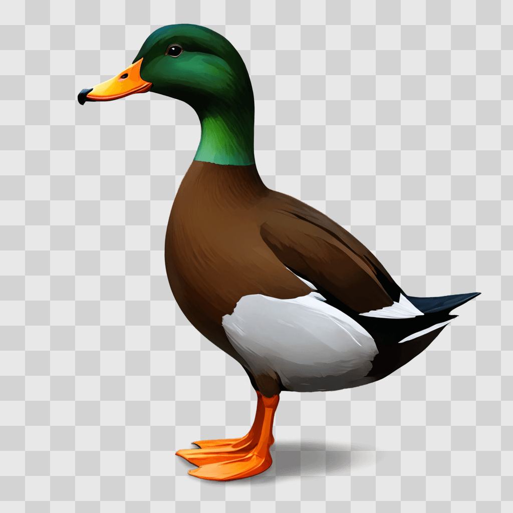 side duck drawing A duck with green and brown color