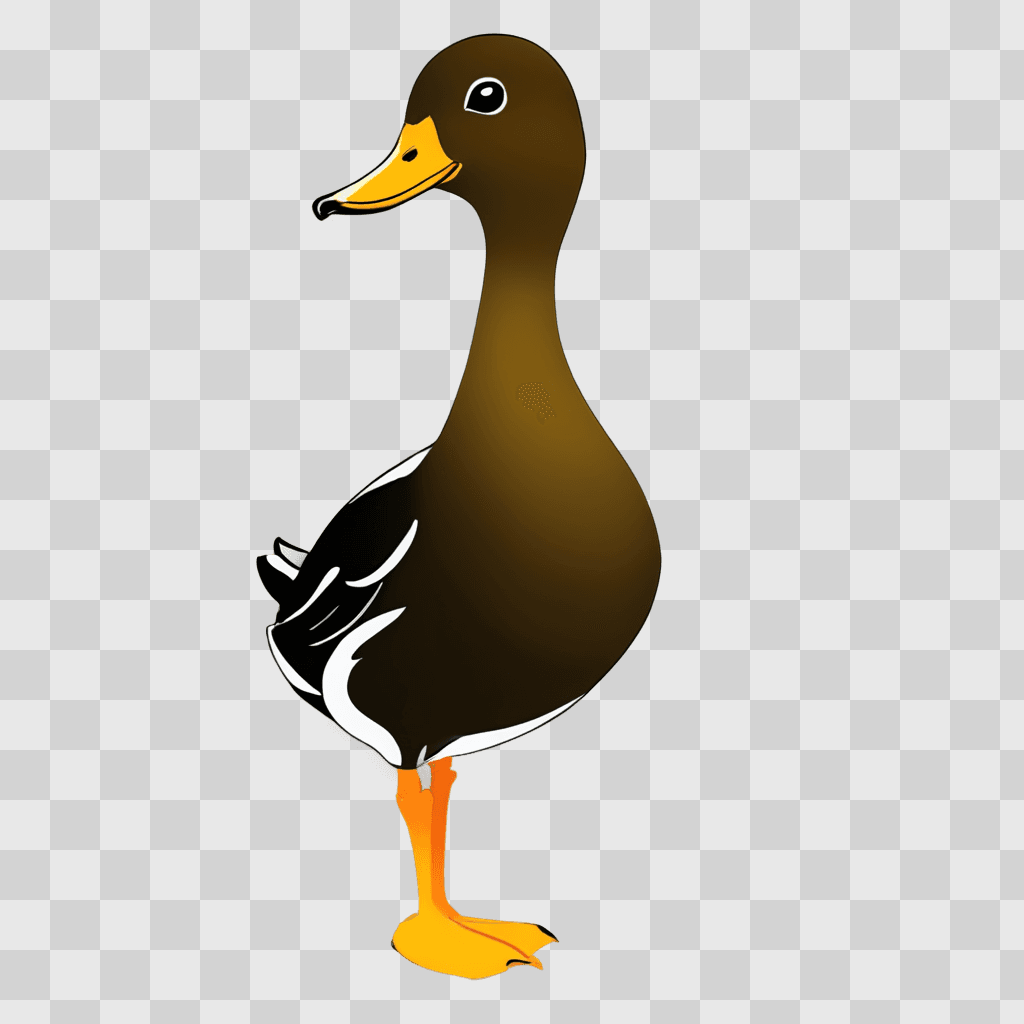 side duck drawing A duck with yellow feet standing on a brown background