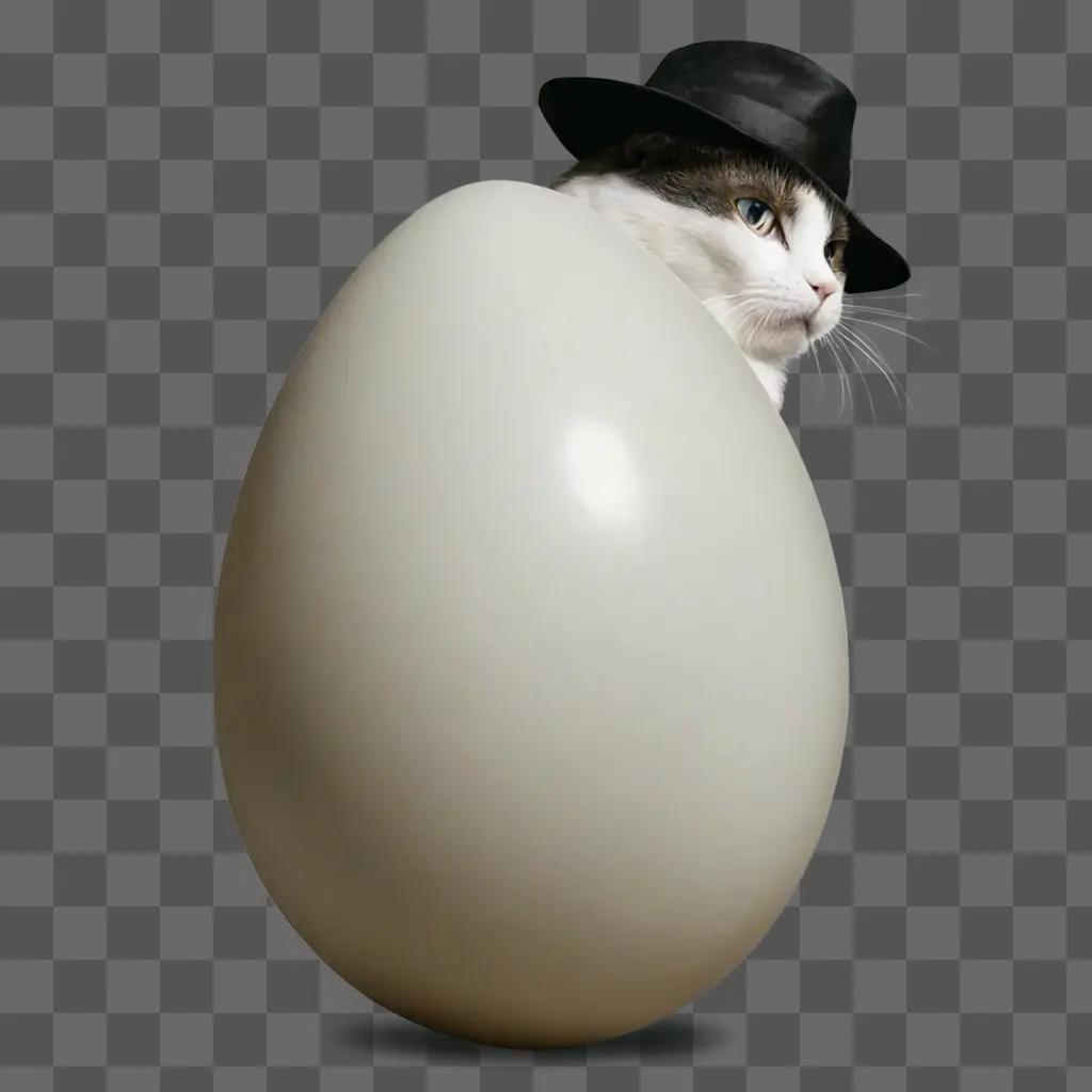 side egg drawing A cat with a black hat peeking from an egg