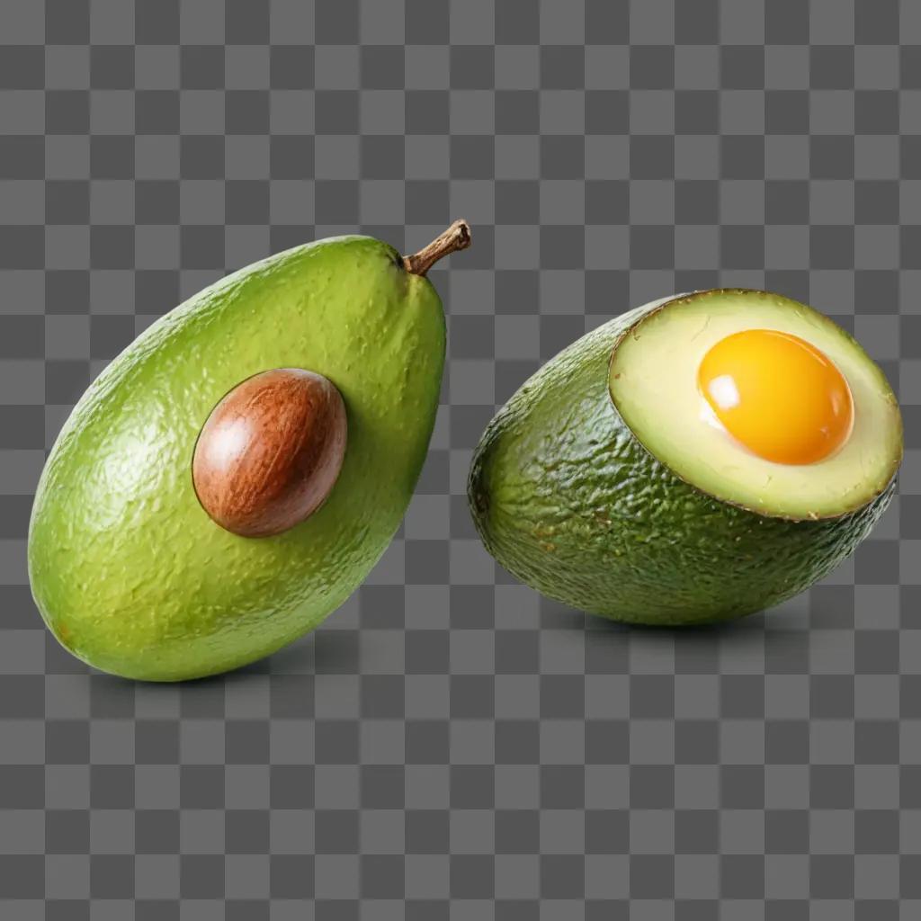 side egg drawing A green avocado and nut on a green background