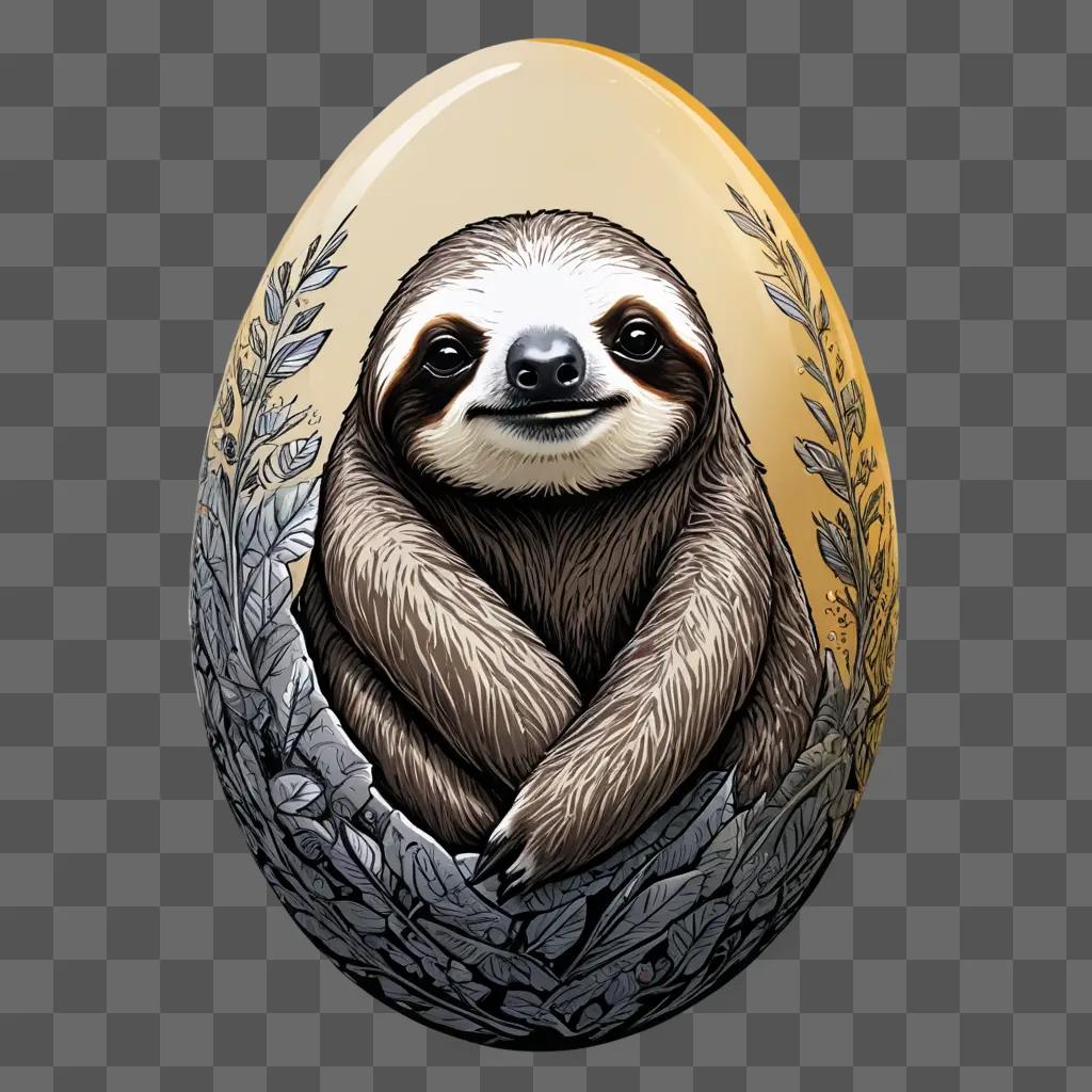 side egg drawing A sloth egg sits in a nest of leaves