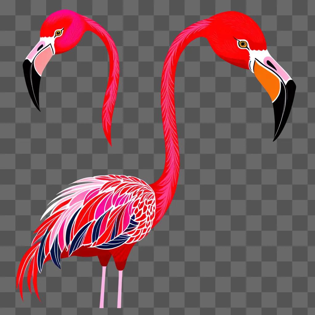 side flamingo drawing of two flamingos