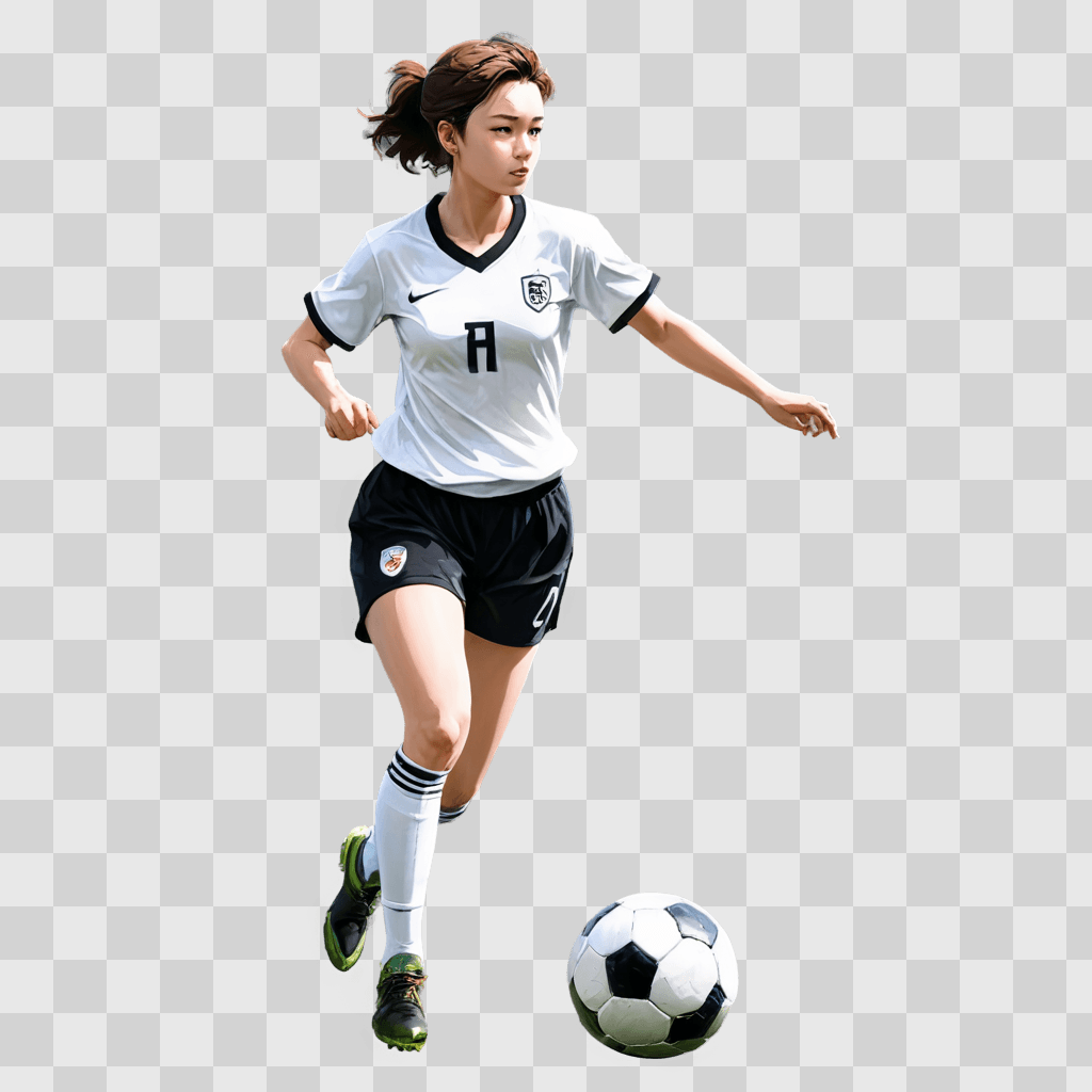 side football drawing A female soccer player wearing a jersey and black shorts