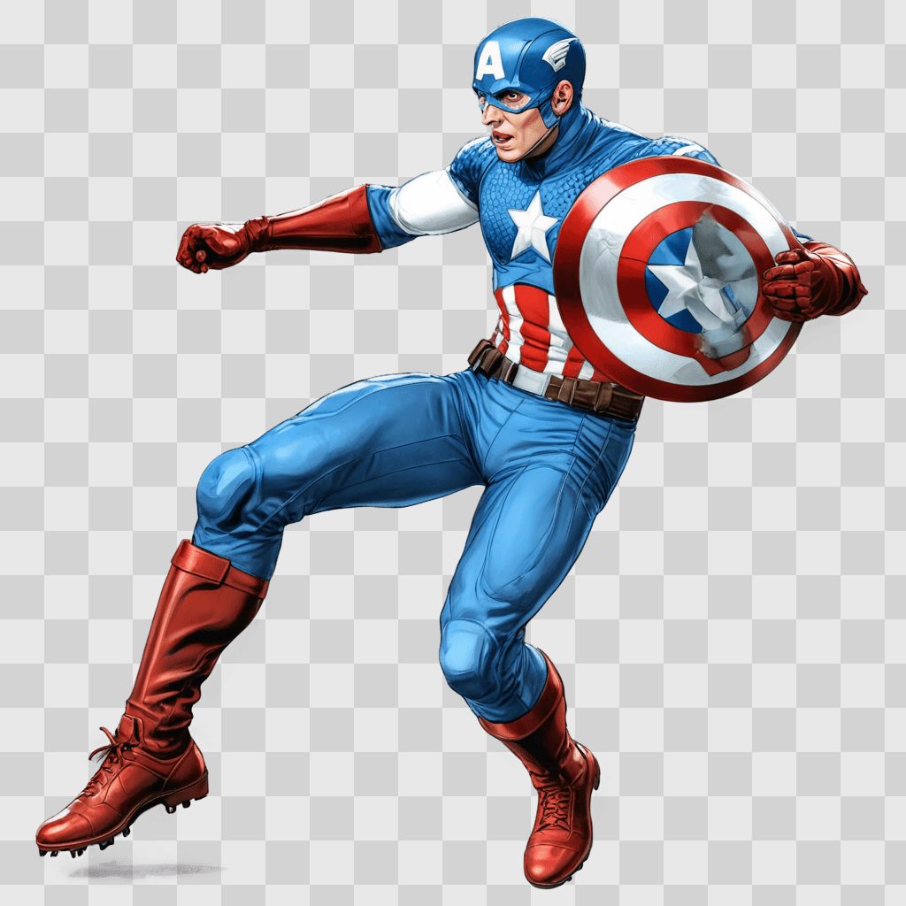 side football drawing A man in a Captain America costume holds a shield