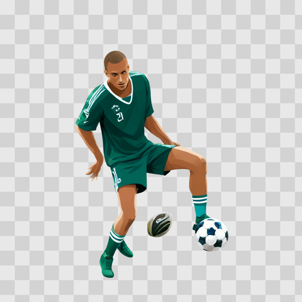 side football drawing A man in green wears number 3 and is kicking a soccer ball