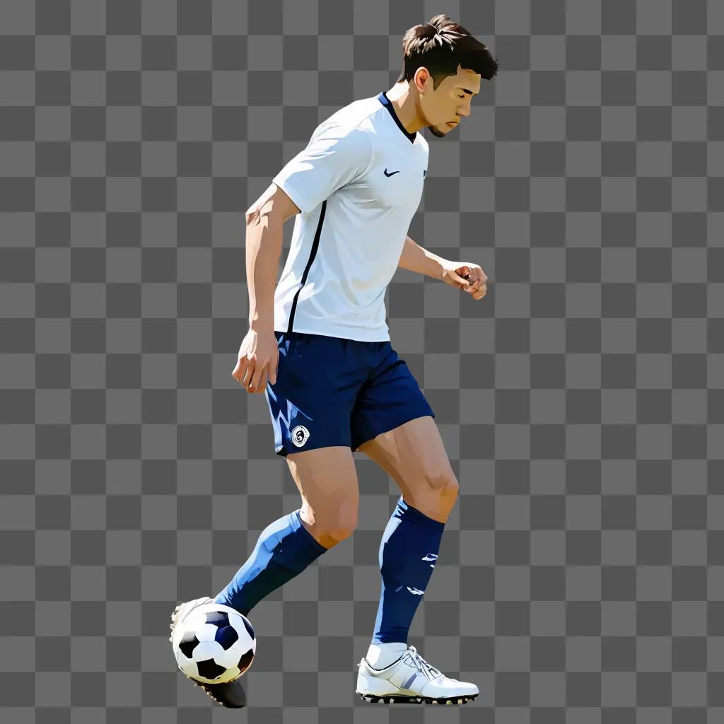 side football drawing A man in white shirt and blue shorts plays soccer