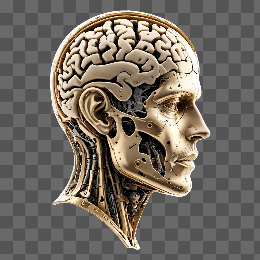 side gift drawing A 3D rendering of a human head with a metal brain