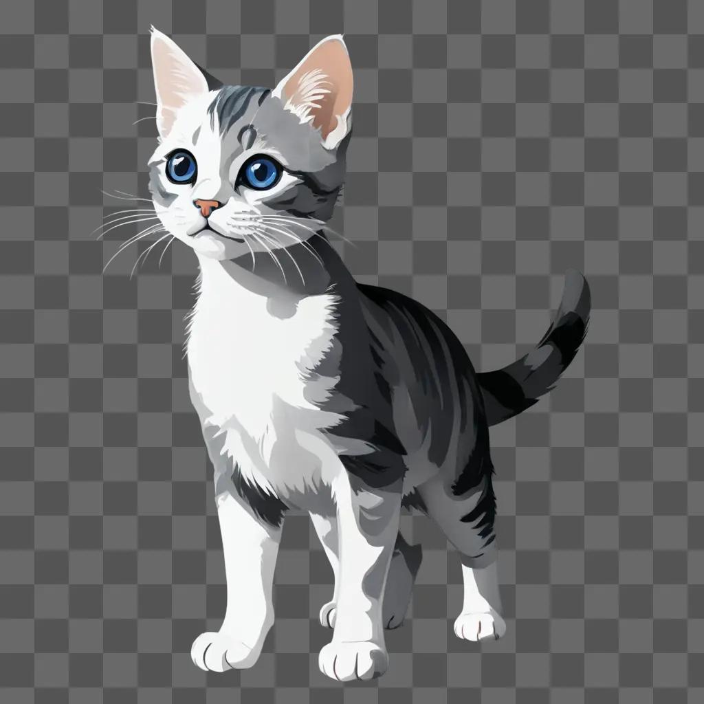 side kitten drawing A white and black cat with blue eyes