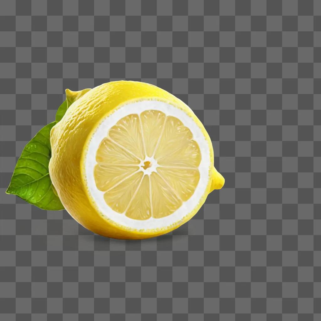 side lemon drawing A half of a lemon with a green leaf next to it