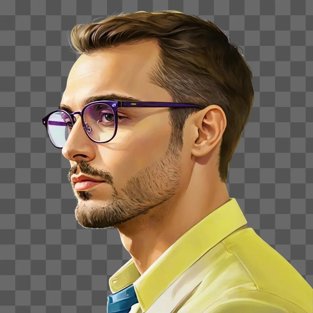 side lemon drawing A man in a yellow shirt and glasses