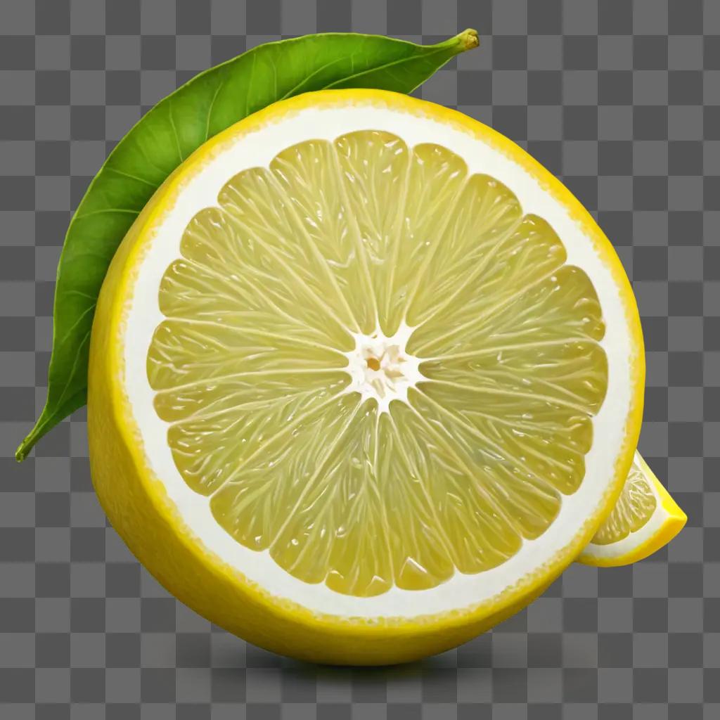 side lemon drawing A slice of lemon on a green background