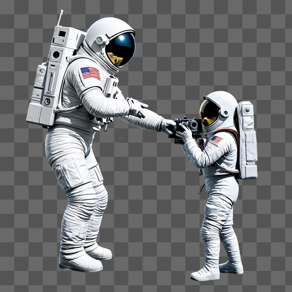 side moon drawing Two astronauts standing next to each other