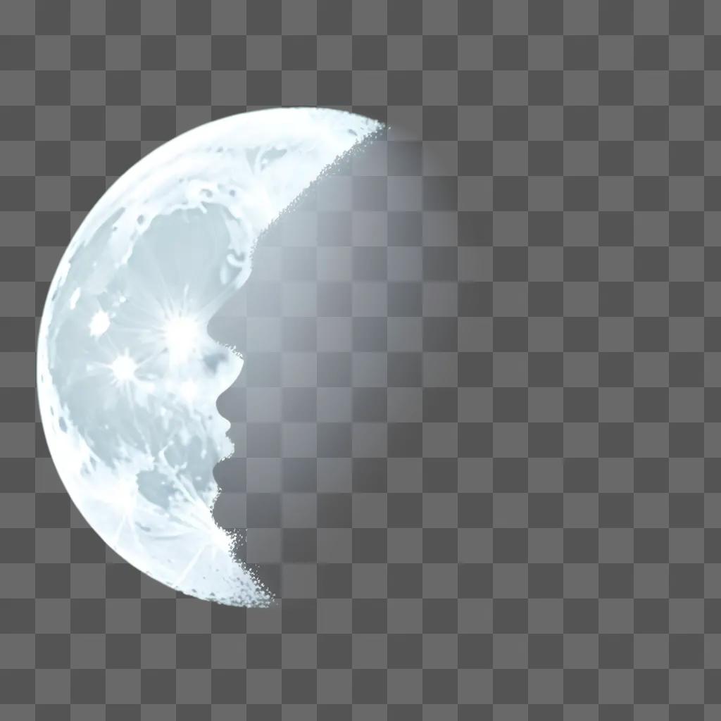 side moon drawing on a light blue background