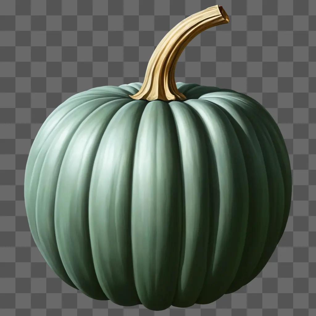 side pumpkin drawing A green pumpkin with a golden stem