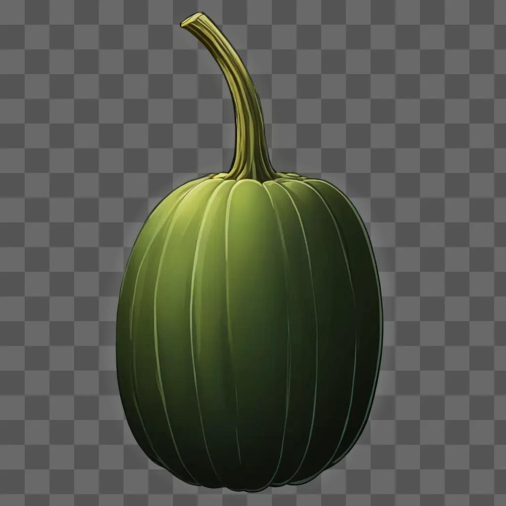 side pumpkin drawing A green pumpkin with a stem and ridges