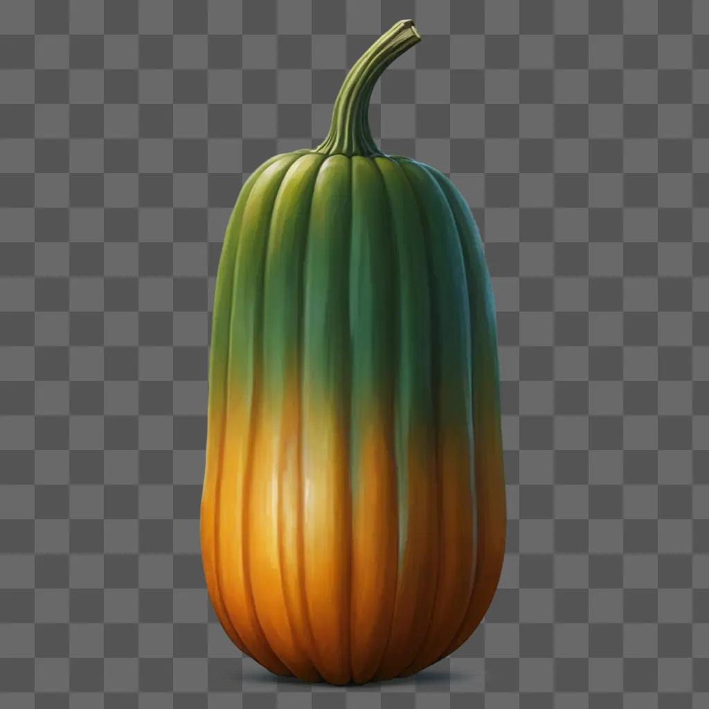 side pumpkin drawing A large orange and green pumpkin on a brown background