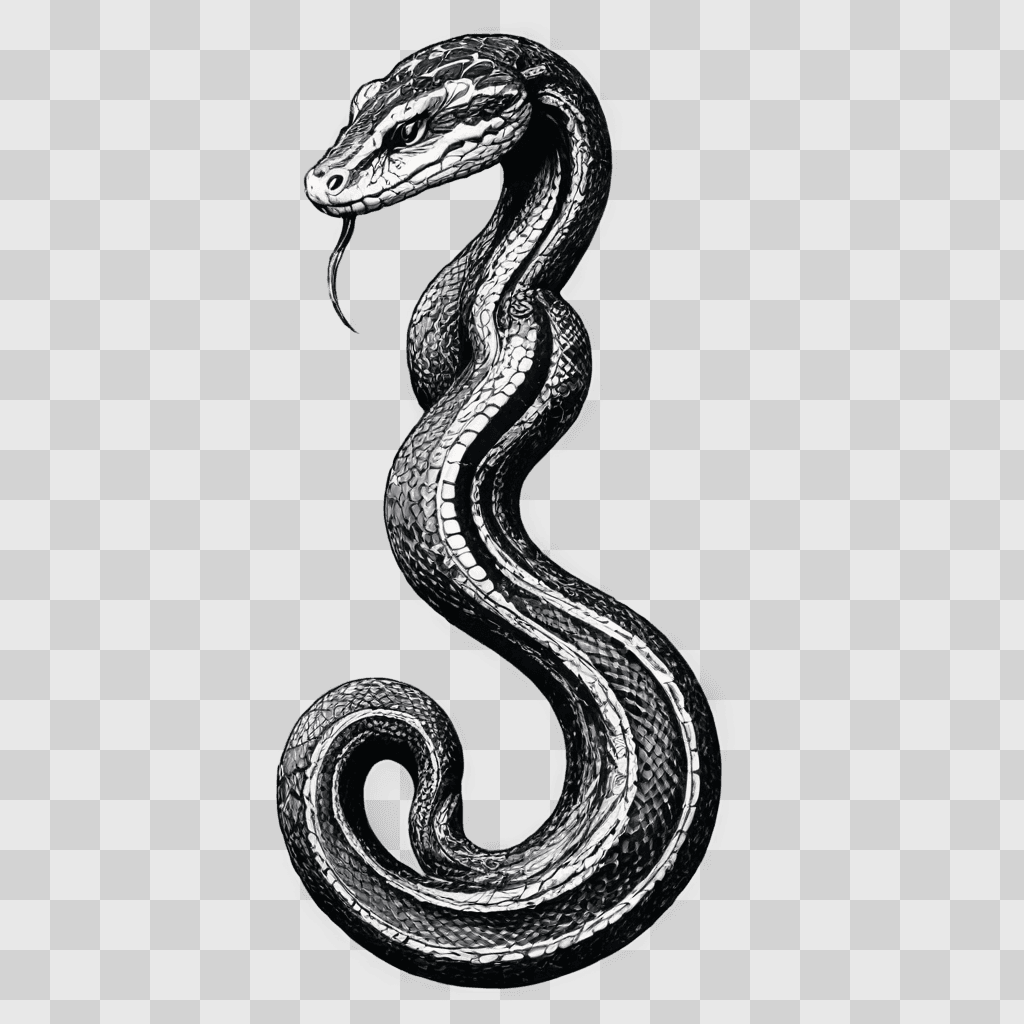 side snake drawing A black and white snake on a gray background