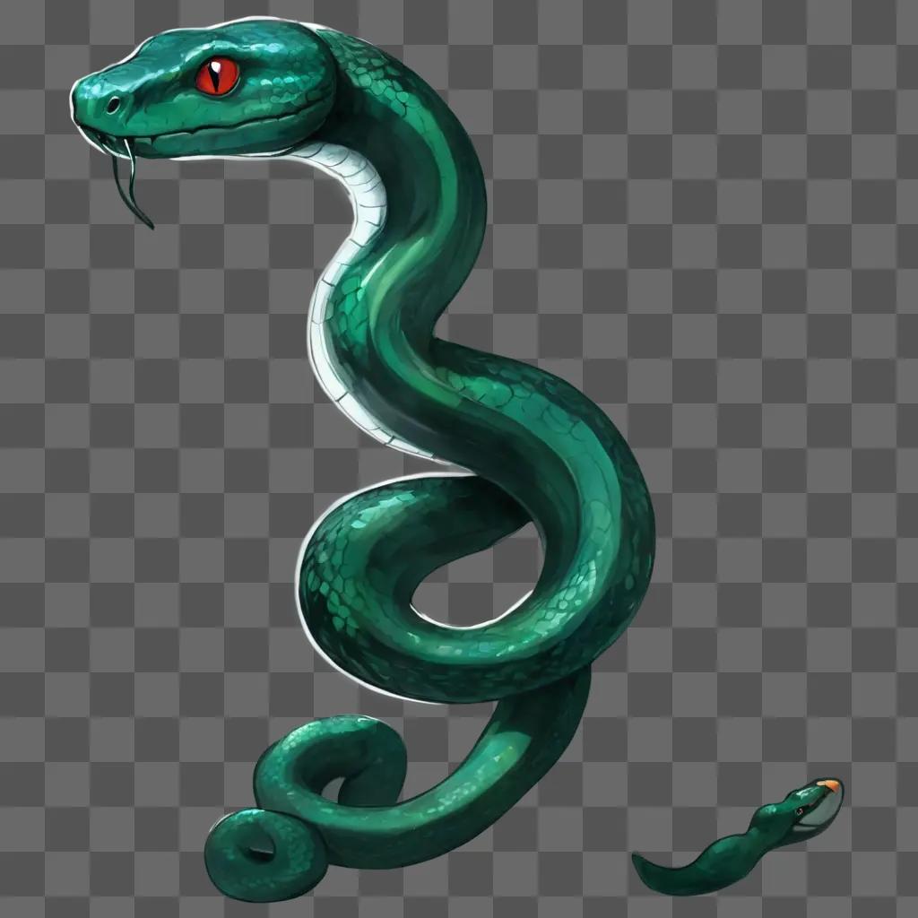 side snake drawing A green snake with a red eye