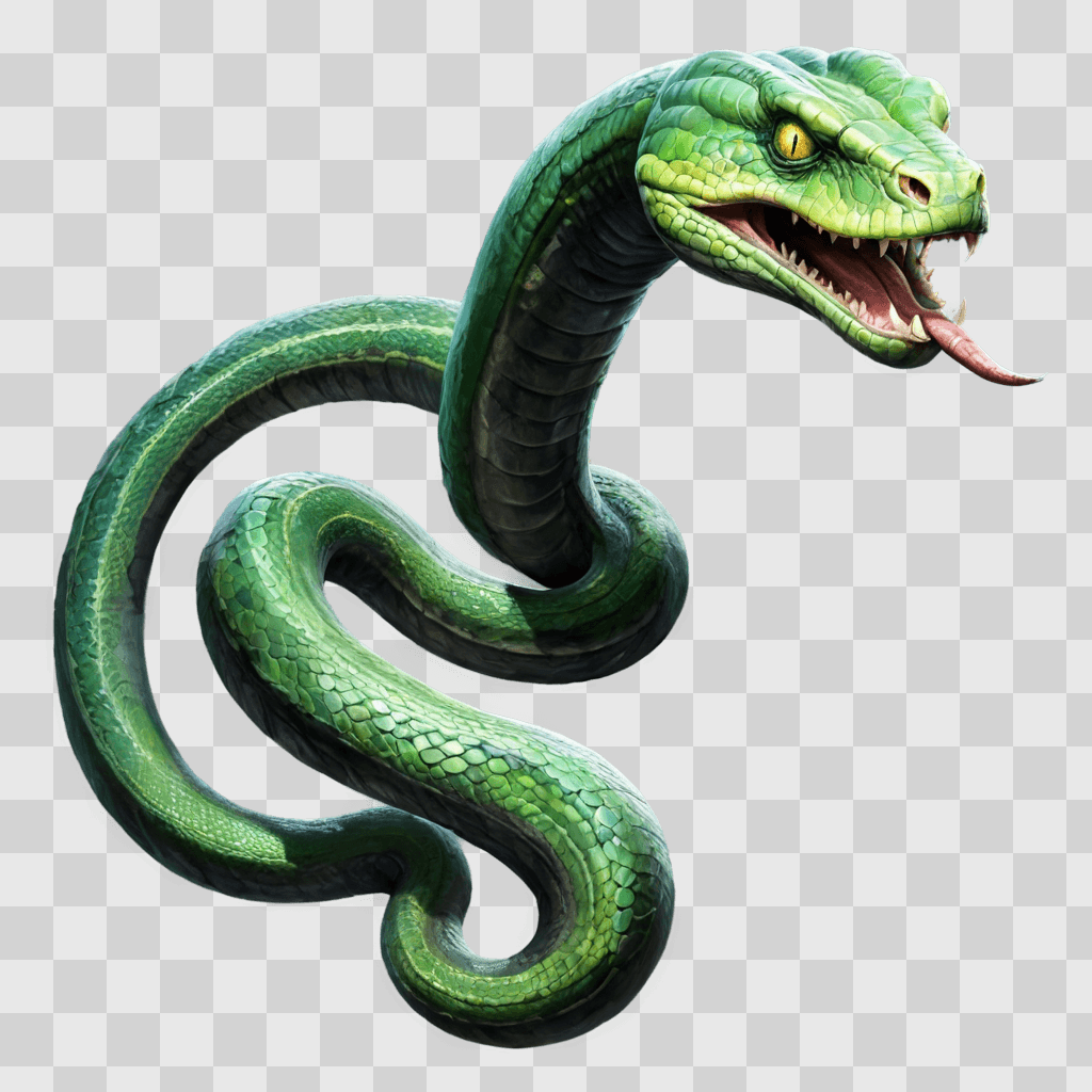 side snake drawing A green snake with a tongue out