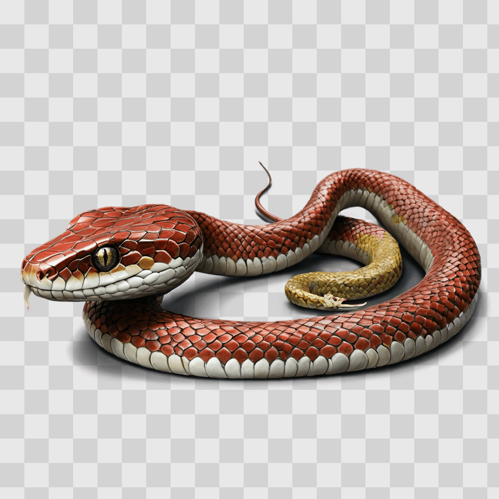 side snake drawing A red snake with yellow eyes laying on its side