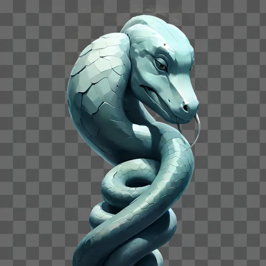 side snake drawing A statue of a snake with a blue face