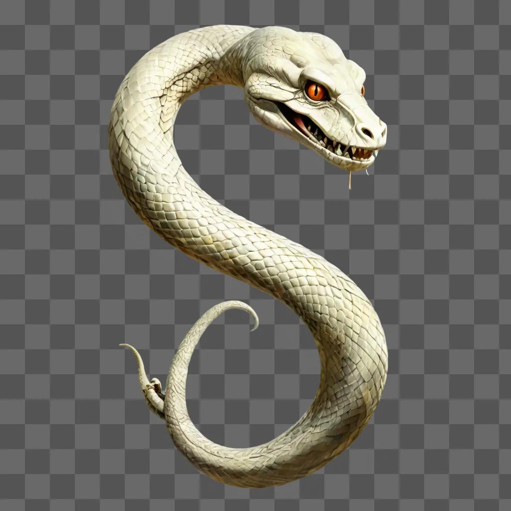 side snake drawing A white snake with orange eyes and tongue