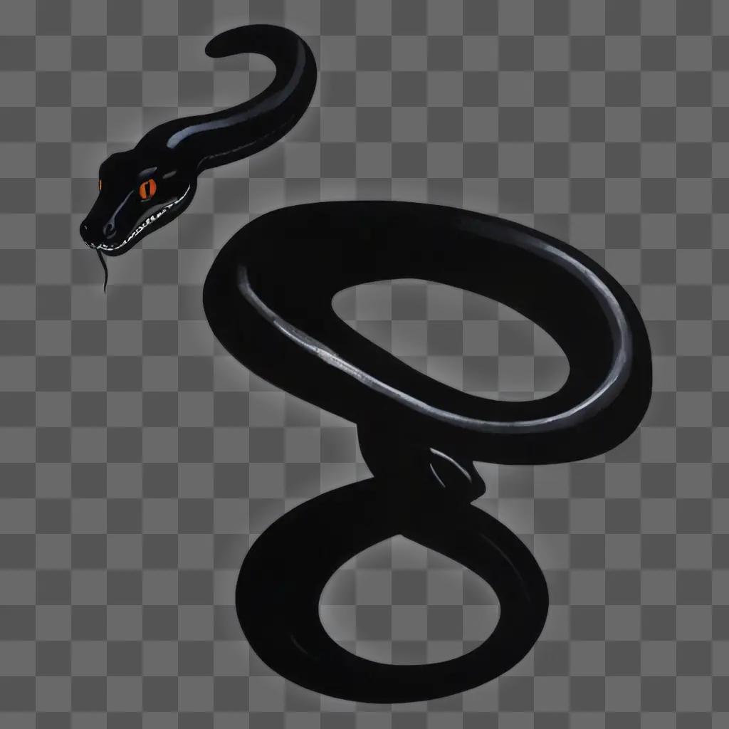 side snake drawing Black snake with orange eyes and white letters in the background