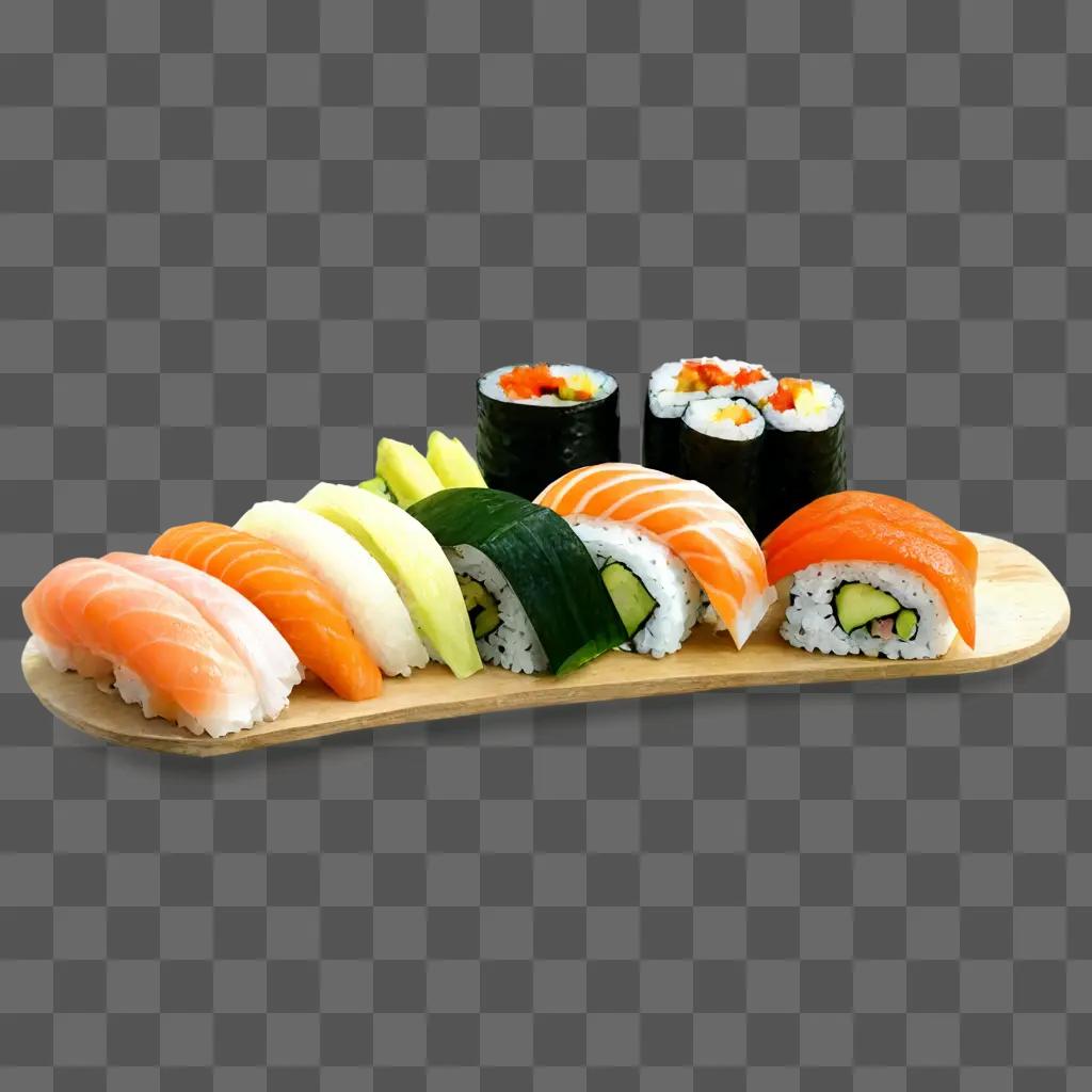 side sushi drawing A plate of sushi with a variety of toppings