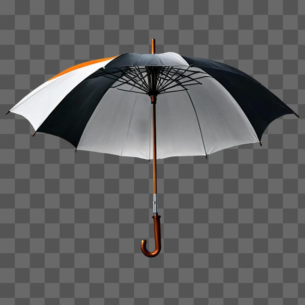 side umbrella drawing A black and white umbrella with a red stripe