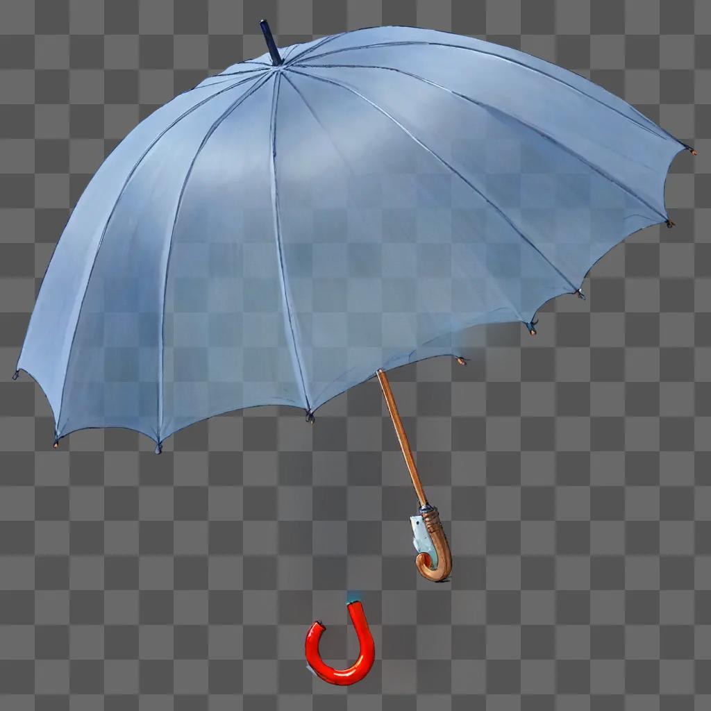 side umbrella drawing A blue umbrella and red handle against a blue background