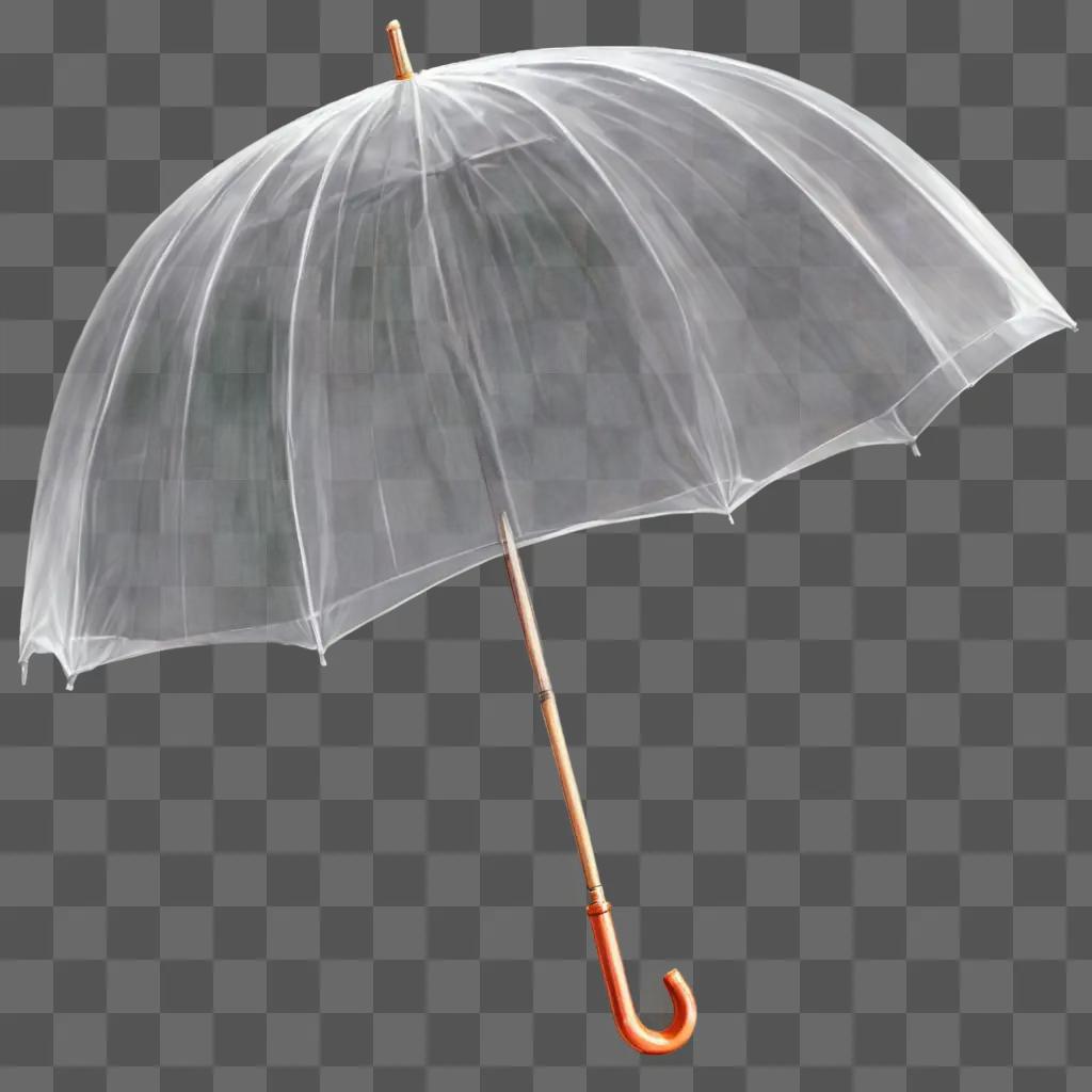 side umbrella drawing A clear umbrella is shown with a handle