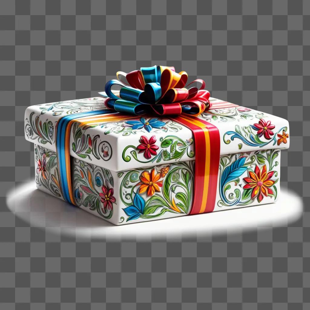 side view of a gift box with a flower design