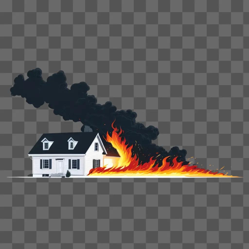 side view of a house on fire