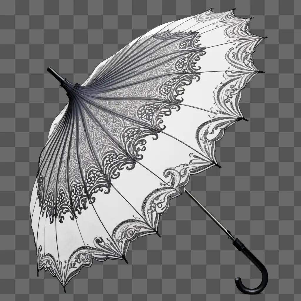 side view of a ornate umbrella with a floral design