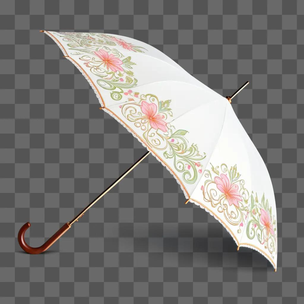 side view of a white and pink flower umbrella