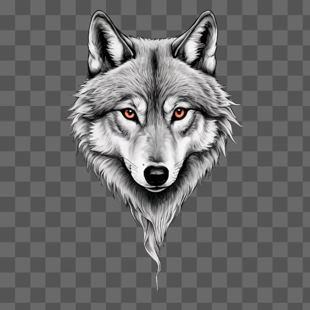 side wolf drawing A wolf head with red eyes and a white nose