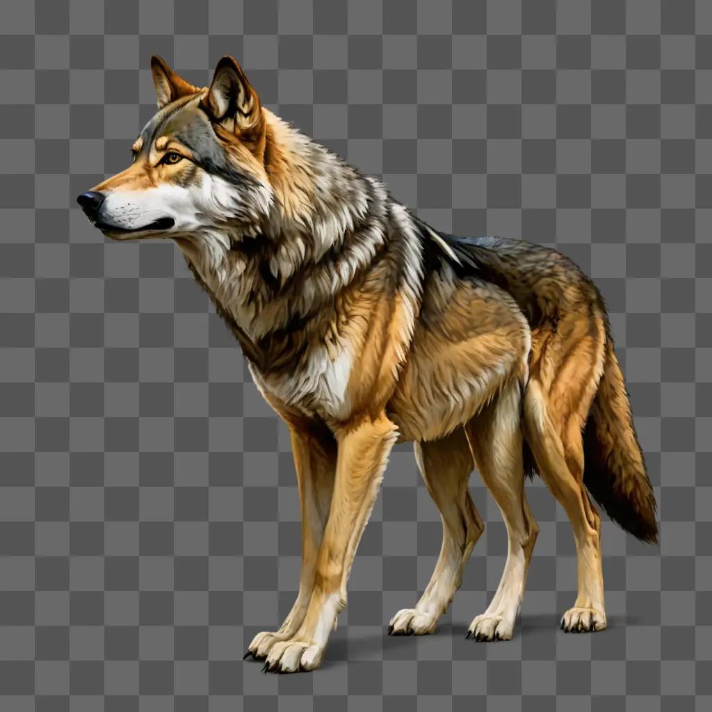 side wolf drawing A wolf standing on a brown background