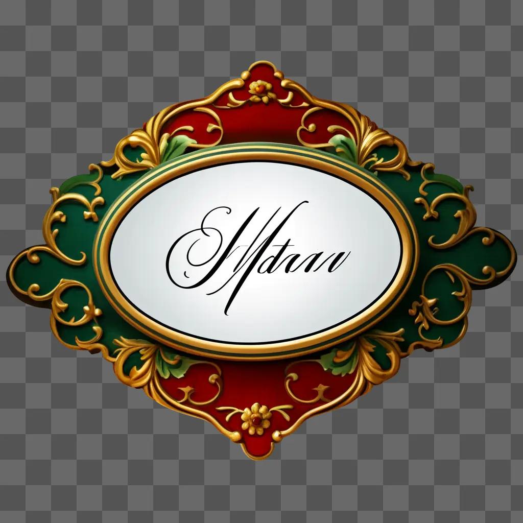 sign with an ornate frame and floral decoration