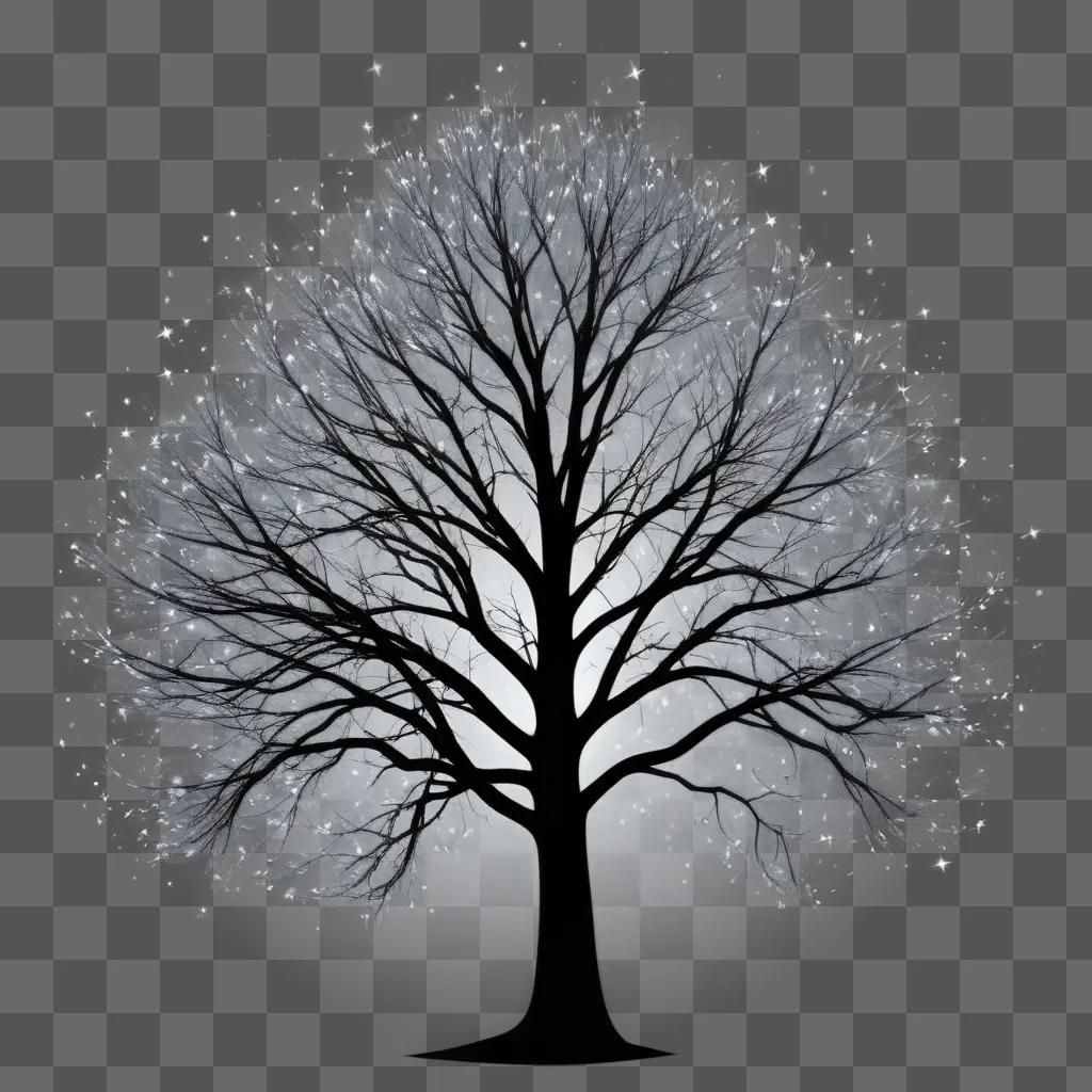 silhouette of a bare tree against a starry background