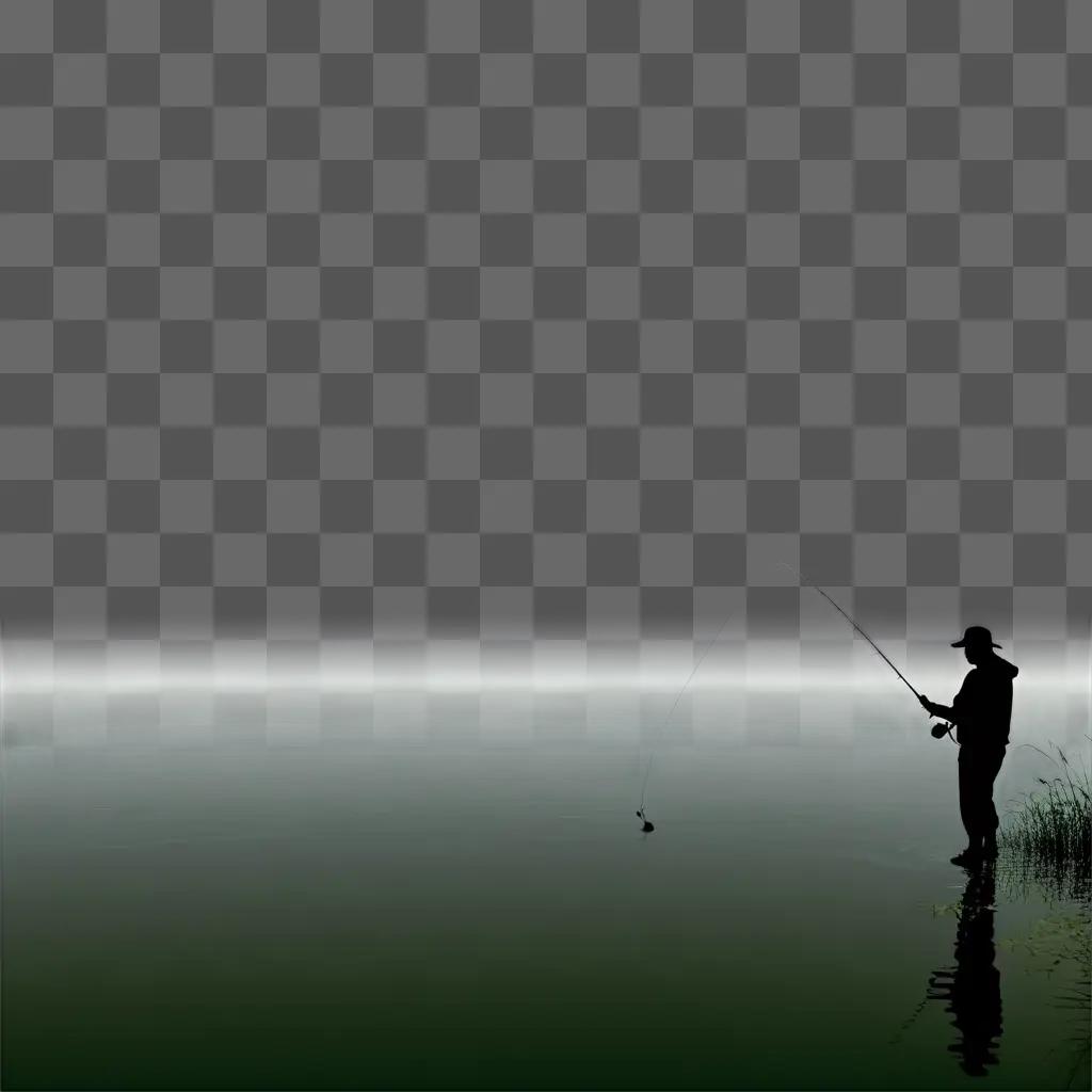 silhouette of a man fishing in a lake