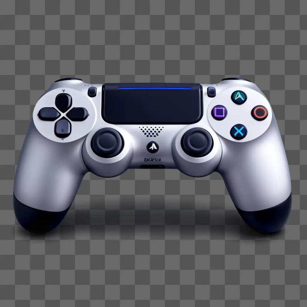 silver PlayStation 4 controller sits on a grey surface