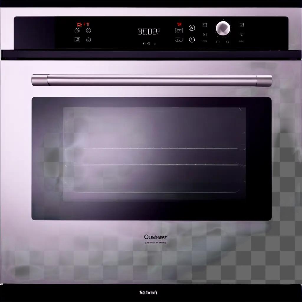 silver oven with an LCD display